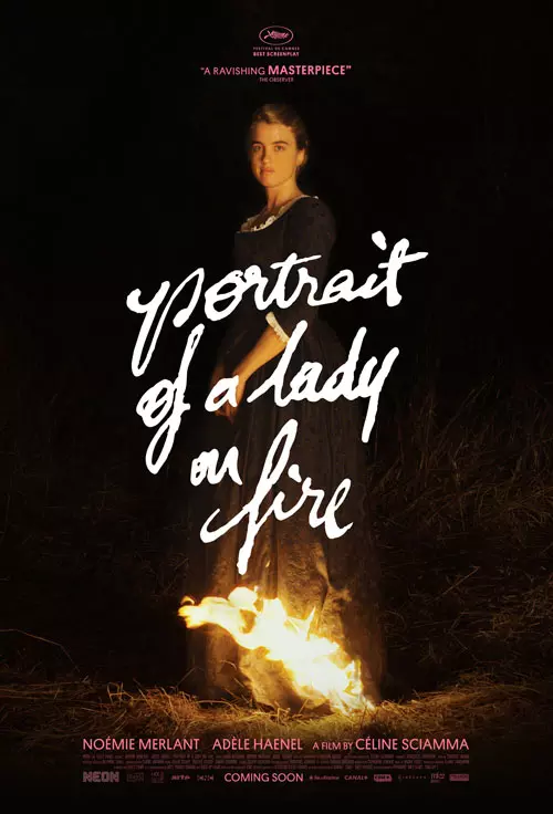 affiche du film Portrait de la jeune fille en feu, deux femmes se regardent au bord d’une falaise